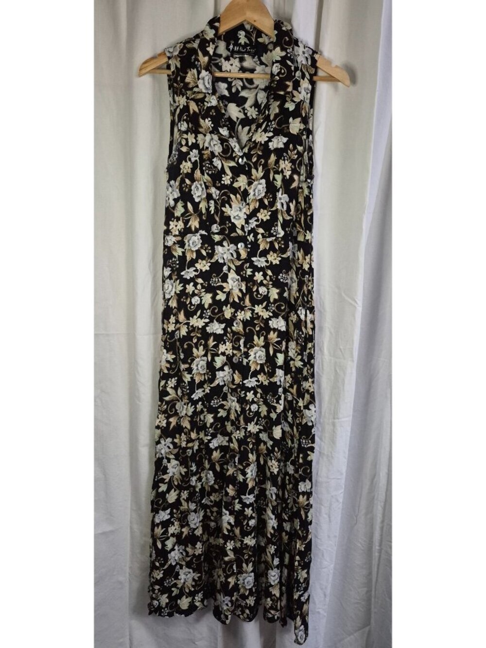 All That Jazz Small Black Floral Midi Vintage Classic Peasant Cottage Dress